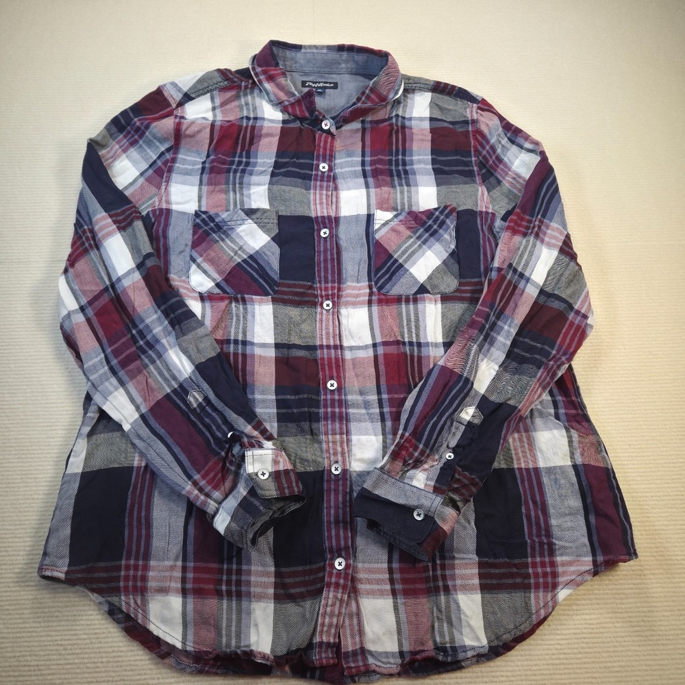 Flag & Anthem Mens XL Plaid Long Sleeve Button Down Shirt Gray Blue Red White